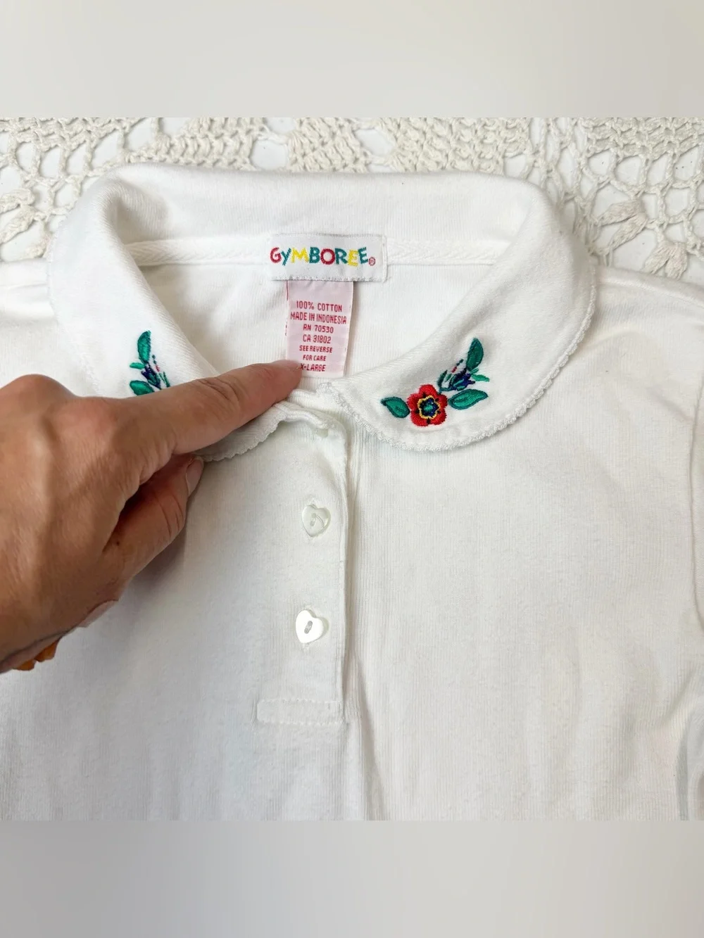 Vintage 1990s Gymboree Girls XL Floral Embroidered Collar Long Sleeve Shirt